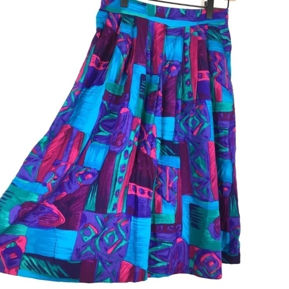 VINTAGE Midi Skirt Geo Mod Retro Boho Abstract Jewel Tone F Shay Boston Size 10 - Picture 3 of 8